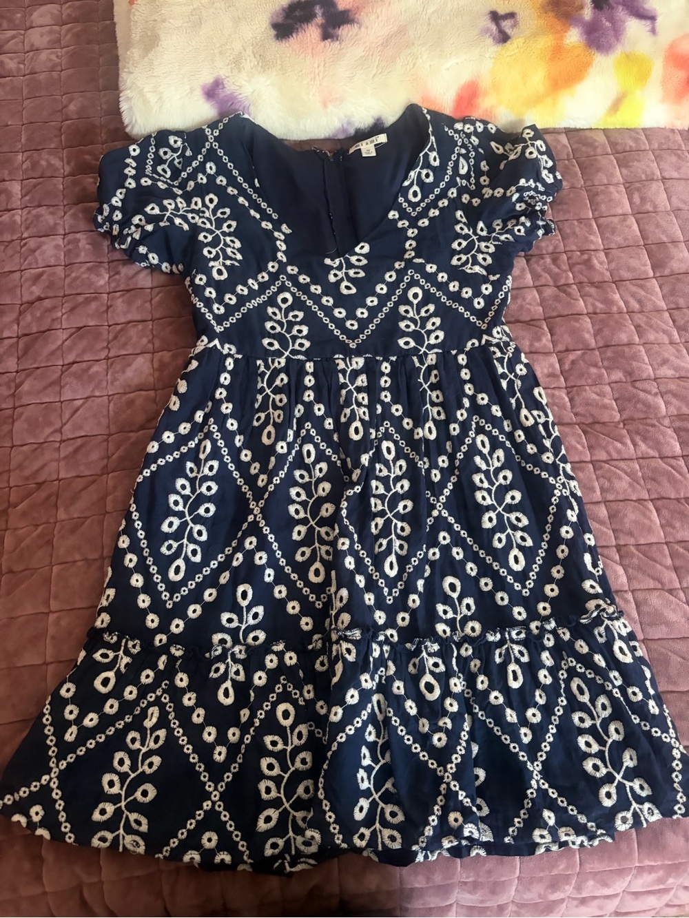 Francesca’s  Navy Blue Eyelet Embroidered Dress